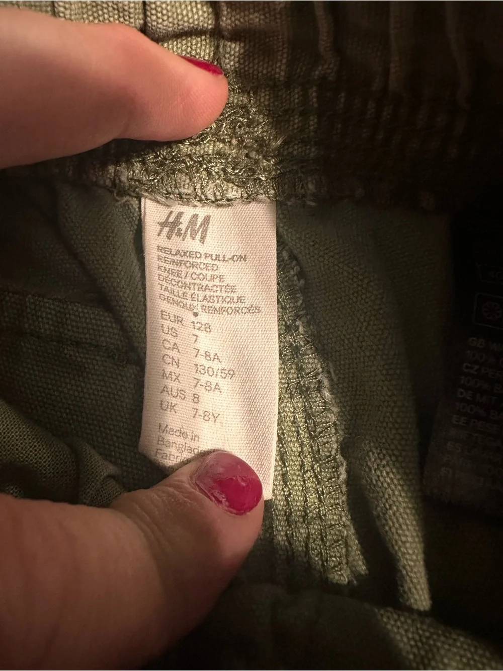 H&M Army Green Cargo Pants kids size 7
